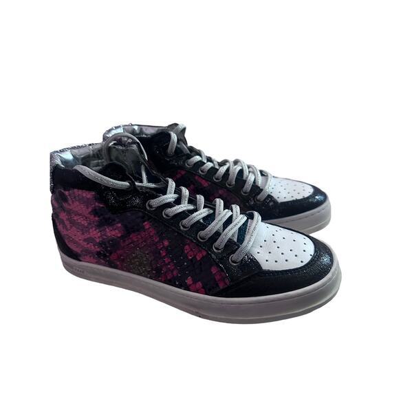 P448‎ Women's 36 High Top Skater Sneakers red black Snakeskin Python Print - Picture 2 of 13